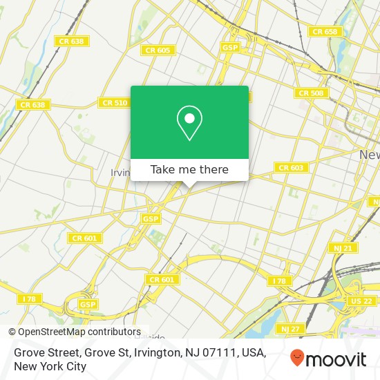 Mapa de Grove Street, Grove St, Irvington, NJ 07111, USA