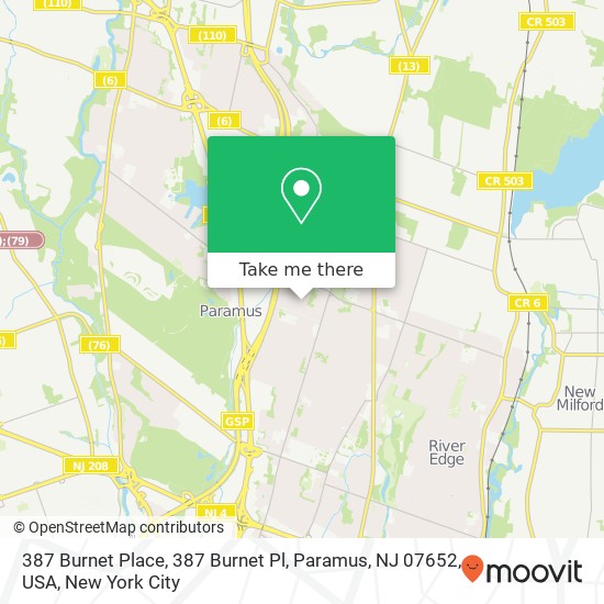 Mapa de 387 Burnet Place, 387 Burnet Pl, Paramus, NJ 07652, USA