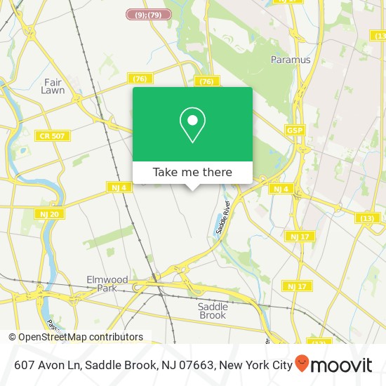 Mapa de 607 Avon Ln, Saddle Brook, NJ 07663