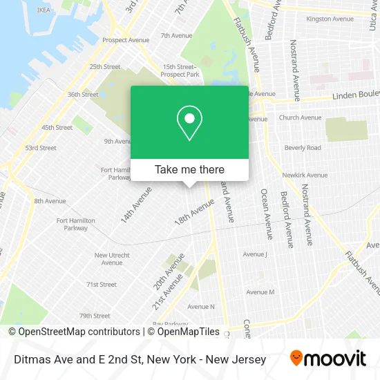 Ditmas Ave and E 2nd St map