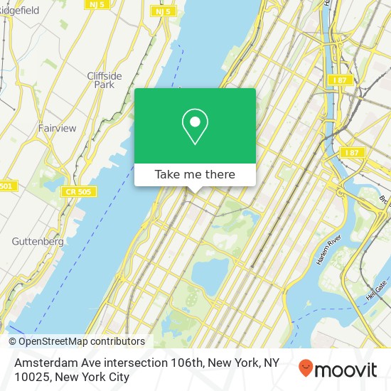 Amsterdam Ave intersection 106th, New York, NY 10025 map