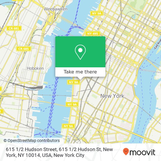 Mapa de 615 1 / 2 Hudson Street, 615 1 / 2 Hudson St, New York, NY 10014, USA