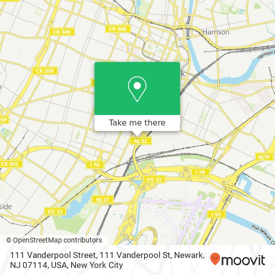Mapa de 111 Vanderpool Street, 111 Vanderpool St, Newark, NJ 07114, USA