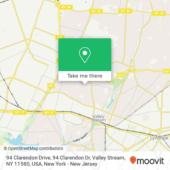 Mapa de 94 Clarendon Drive, 94 Clarendon Dr, Valley Stream, NY 11580, USA