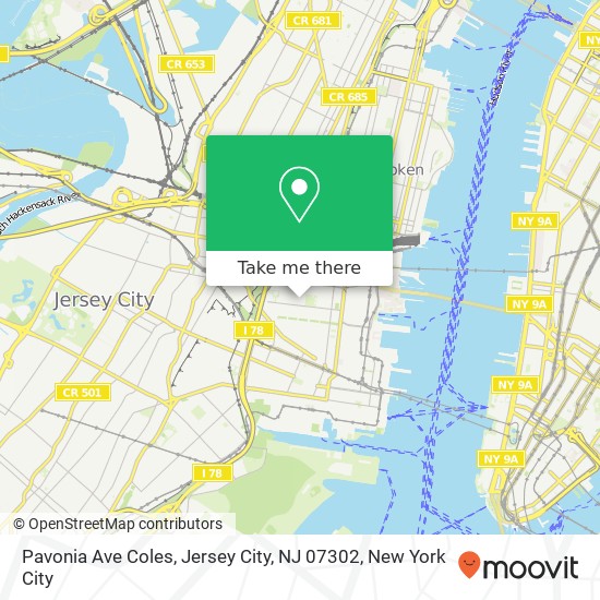 Mapa de Pavonia Ave Coles, Jersey City, NJ 07302