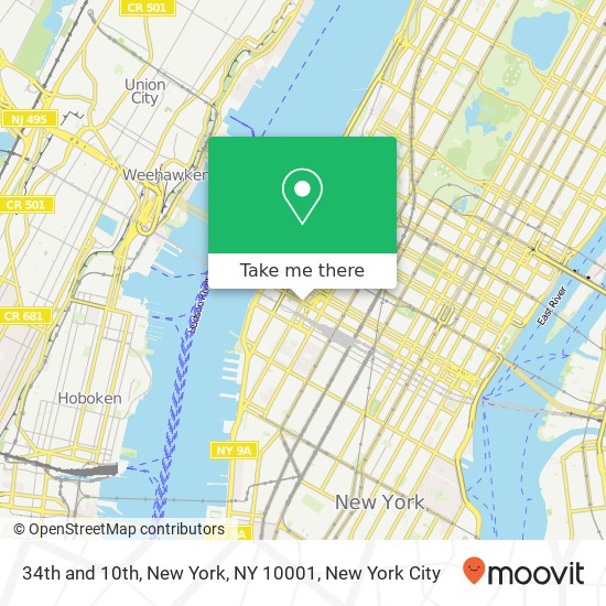 34th and 10th, New York, NY 10001 map