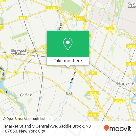 Mapa de Market St and S Central Ave, Saddle Brook, NJ 07663