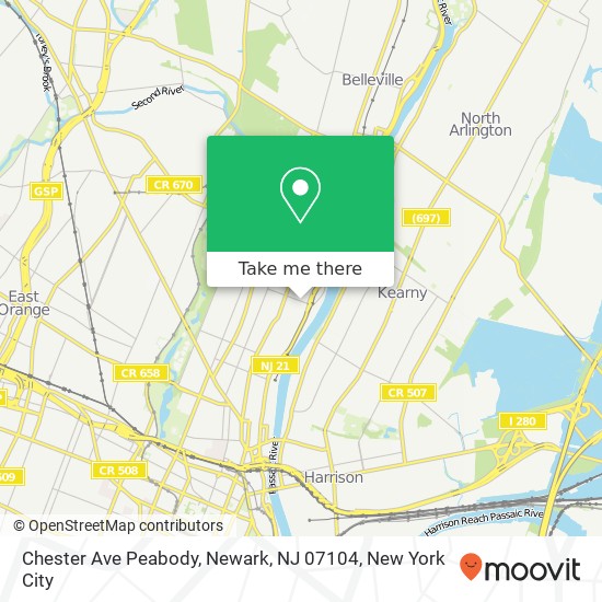 Mapa de Chester Ave Peabody, Newark, NJ 07104