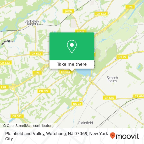 Mapa de Plainfield and Valley, Watchung, NJ 07069