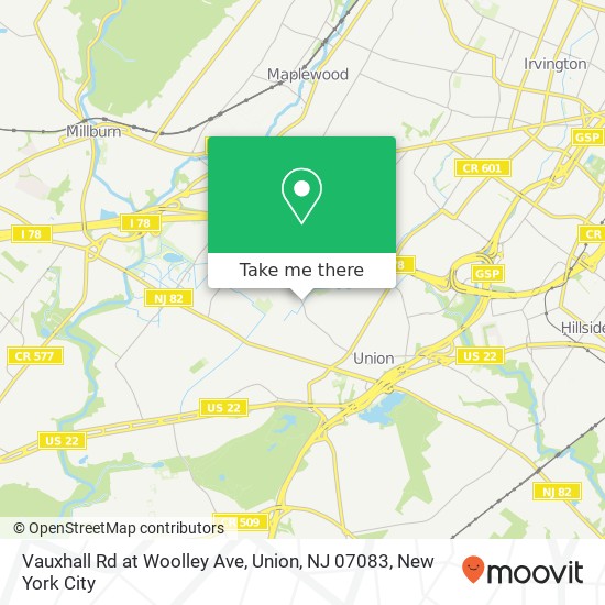 Vauxhall Rd at Woolley Ave, Union, NJ 07083 map