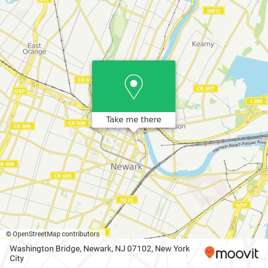 Mapa de Washington Bridge, Newark, NJ 07102