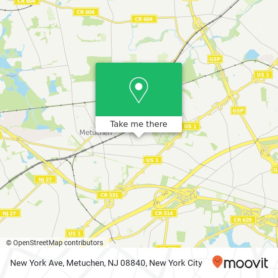 Mapa de New York Ave, Metuchen, NJ 08840