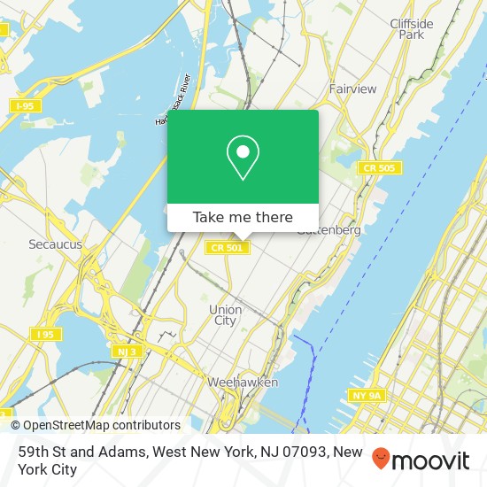 Mapa de 59th St and Adams, West New York, NJ 07093