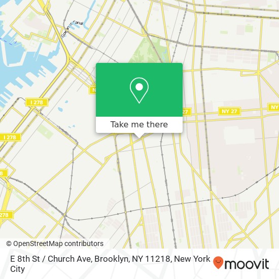 Mapa de E 8th St / Church Ave, Brooklyn, NY 11218