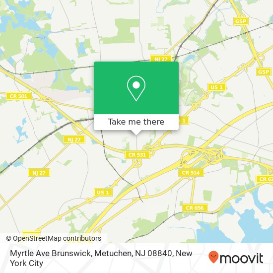 Mapa de Myrtle Ave Brunswick, Metuchen, NJ 08840
