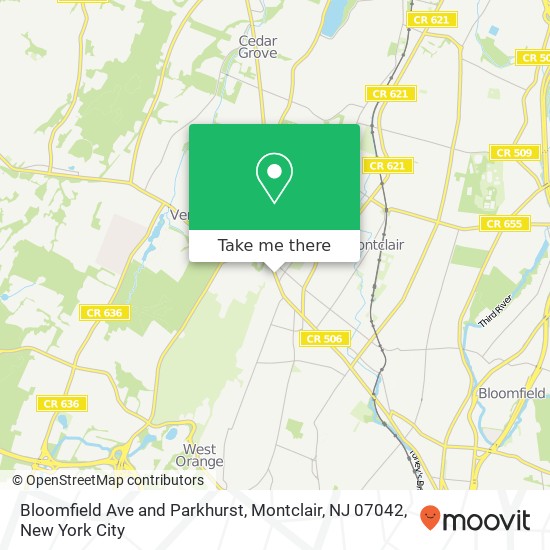 Mapa de Bloomfield Ave and Parkhurst, Montclair, NJ 07042