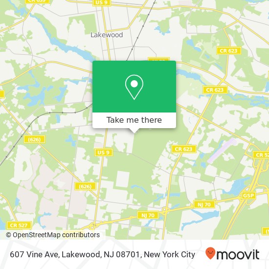 Mapa de 607 Vine Ave, Lakewood, NJ 08701