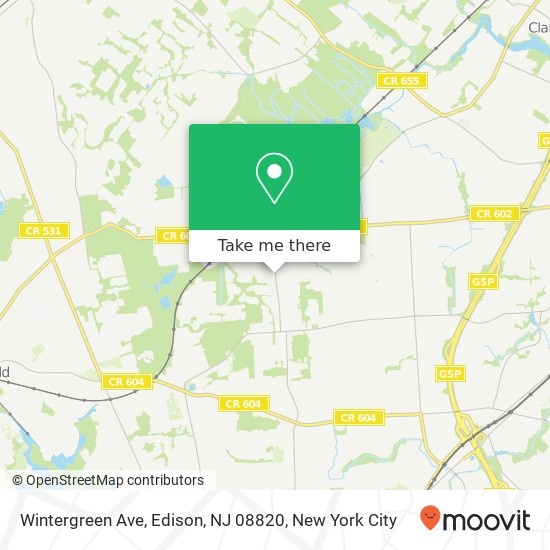 Mapa de Wintergreen Ave, Edison, NJ 08820