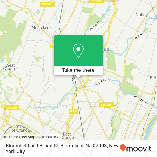Mapa de Bloomfield and Broad St, Bloomfield, NJ 07003
