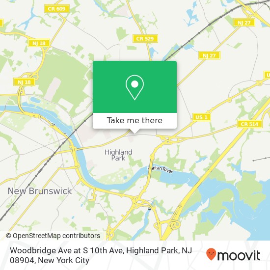 Mapa de Woodbridge Ave at S 10th Ave, Highland Park, NJ 08904