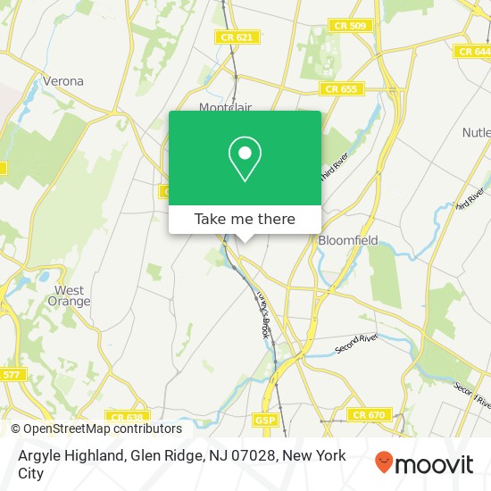 Mapa de Argyle Highland, Glen Ridge, NJ 07028