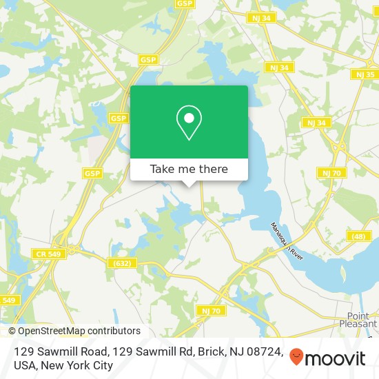 Mapa de 129 Sawmill Road, 129 Sawmill Rd, Brick, NJ 08724, USA