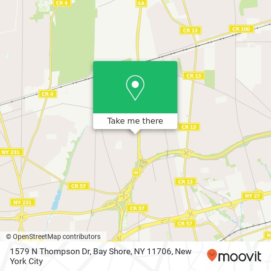 Mapa de 1579 N Thompson Dr, Bay Shore, NY 11706