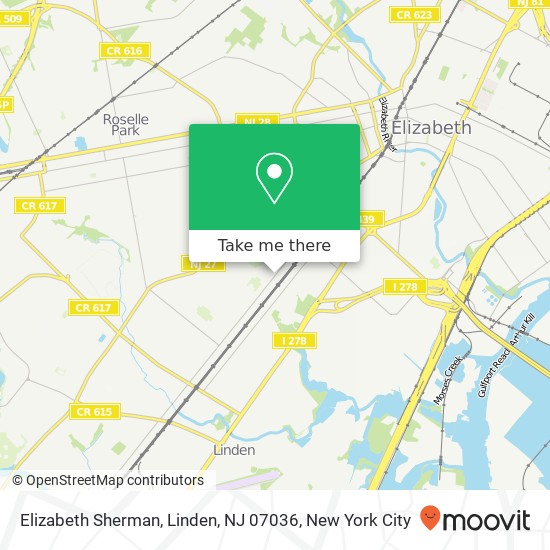 Mapa de Elizabeth Sherman, Linden, NJ 07036