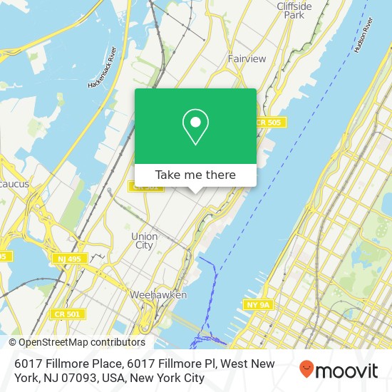 Mapa de 6017 Fillmore Place, 6017 Fillmore Pl, West New York, NJ 07093, USA