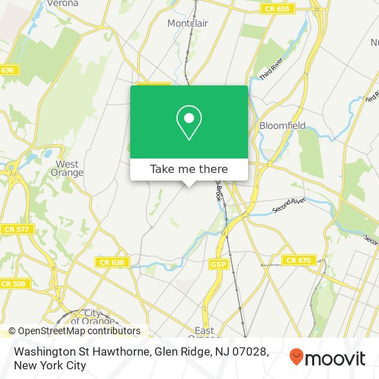 Mapa de Washington St Hawthorne, Glen Ridge, NJ 07028