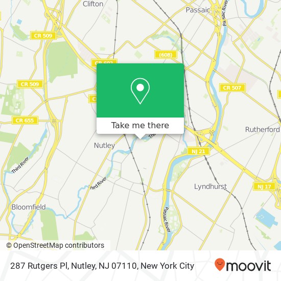 Mapa de 287 Rutgers Pl, Nutley, NJ 07110