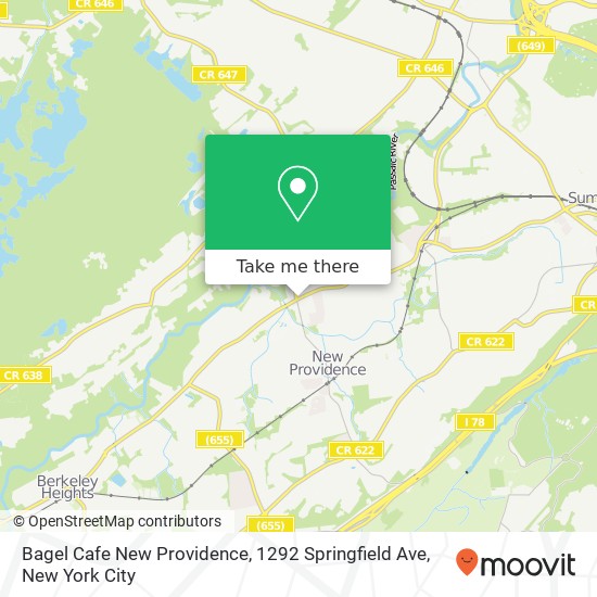 Mapa de Bagel Cafe New Providence, 1292 Springfield Ave