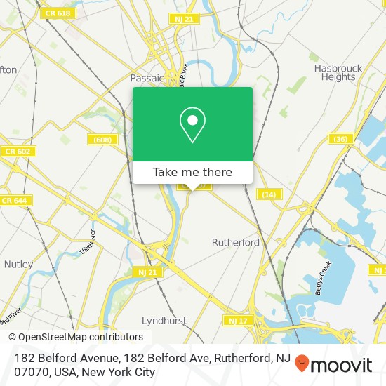 Mapa de 182 Belford Avenue, 182 Belford Ave, Rutherford, NJ 07070, USA