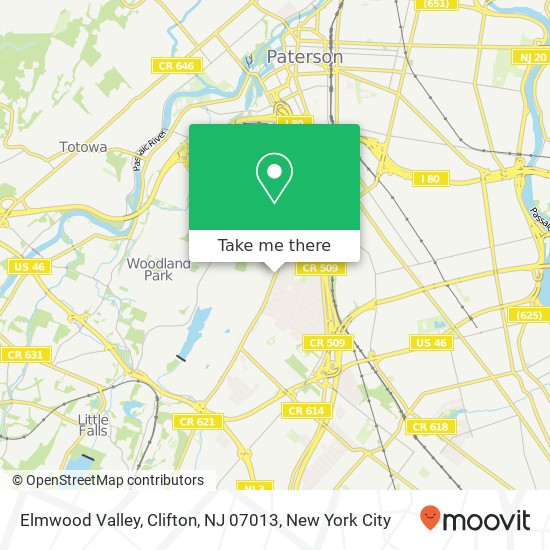 Mapa de Elmwood Valley, Clifton, NJ 07013