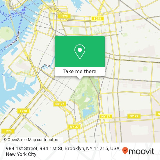 Mapa de 984 1st Street, 984 1st St, Brooklyn, NY 11215, USA
