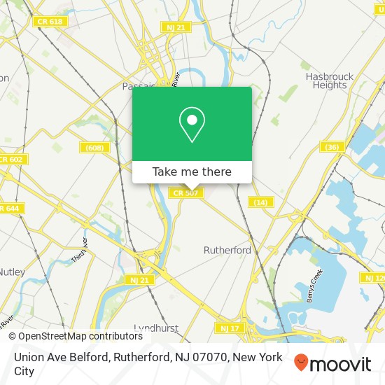 Mapa de Union Ave Belford, Rutherford, NJ 07070