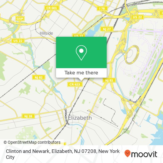 Mapa de Clinton and Newark, Elizabeth, NJ 07208