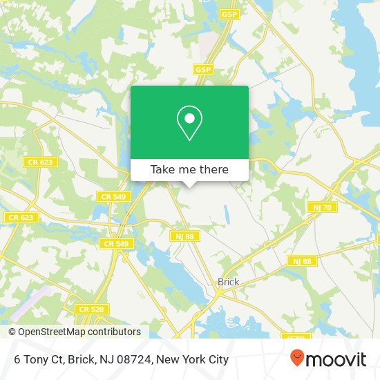 Mapa de 6 Tony Ct, Brick, NJ 08724