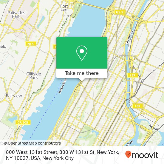 Mapa de 800 West 131st Street, 800 W 131st St, New York, NY 10027, USA