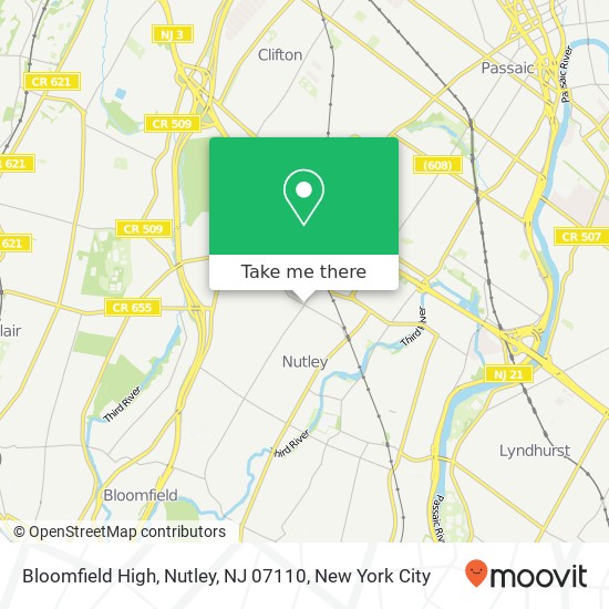 Mapa de Bloomfield High, Nutley, NJ 07110