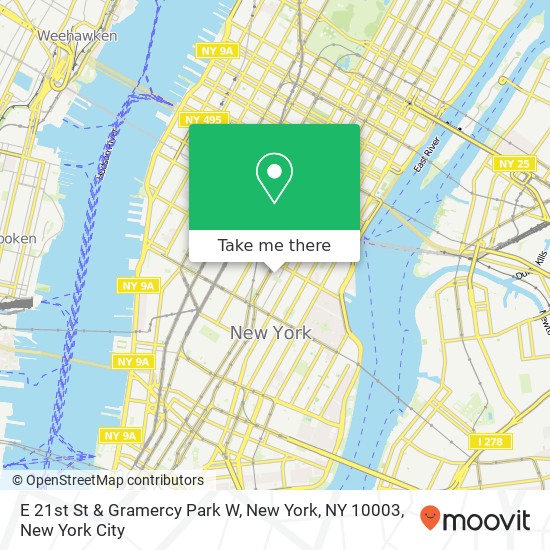Mapa de E 21st St & Gramercy Park W, New York, NY 10003