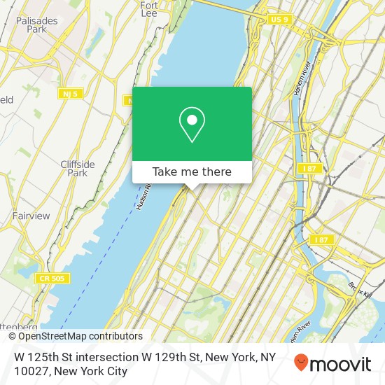 Mapa de W 125th St intersection W 129th St, New York, NY 10027