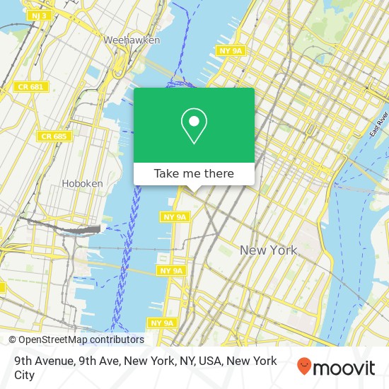 Mapa de 9th Avenue, 9th Ave, New York, NY, USA