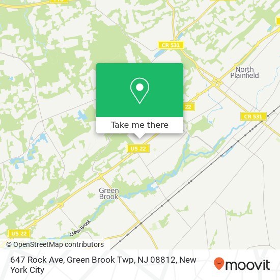 Mapa de 647 Rock Ave, Green Brook Twp, NJ 08812