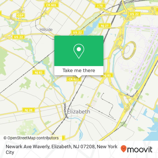 Mapa de Newark Ave Waverly, Elizabeth, NJ 07208