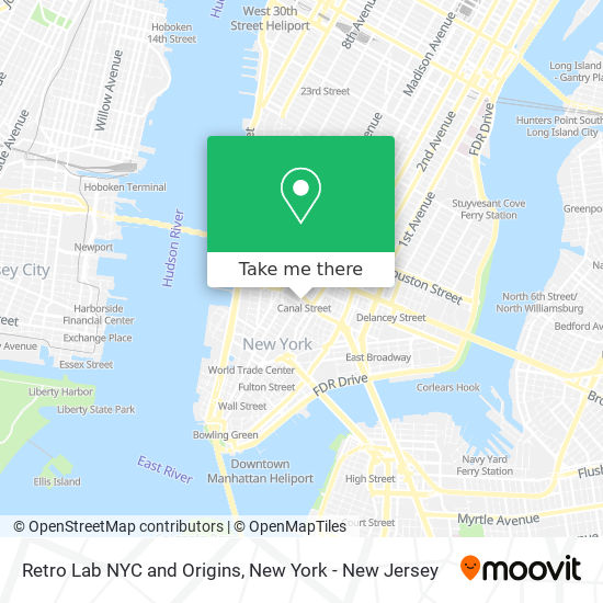 Retro Lab NYC and Origins map