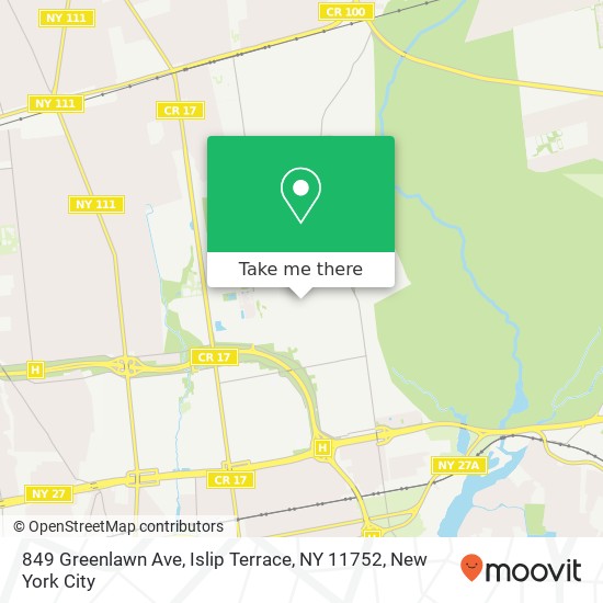 Mapa de 849 Greenlawn Ave, Islip Terrace, NY 11752