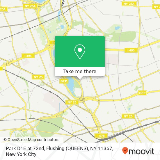 Park Dr E at 72nd, Flushing (QUEENS), NY 11367 map