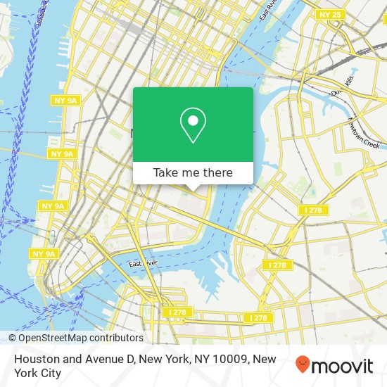 Houston and Avenue D, New York, NY 10009 map