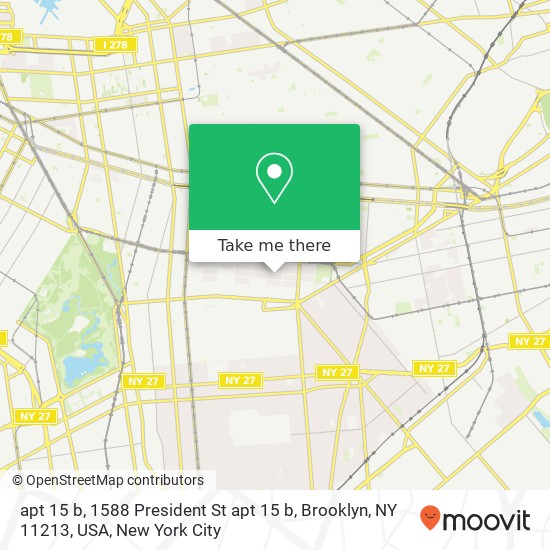Mapa de apt 15 b, 1588 President St apt 15 b, Brooklyn, NY 11213, USA